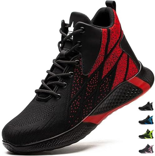 Scarponi Antinfortunistiche Uomo Donna Leggere Scarpe da Lavoro con Punta in Acciaio Traspirante Scarpe di Sicurezza Sportive 8081/Rosso 40