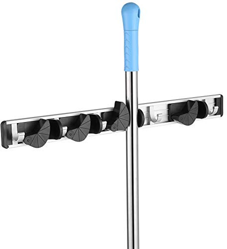 GOTOTOP Moppbesenhalter, an der Wand montierte Aufbewahrungsorganisator-Werkzeuge für die Aufbewahrung von Bürstenmopp- und Besenwerkzeugen(4 Position 5 Hooks)