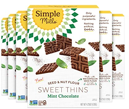 Simple Mills Mint Chocolate Seed and Nut Flour Sweet Thins, Paleo Friendly and Delicious Sweet Thin Cookies, Good for Snacks, Nutrient Dense, 4.25 oz (Pack of 6)