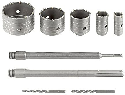 Kovalmax® Kit 9 frese carotatrici fresa muro 30 40 65 80 100 mm 1 asta sds plus 1 prolunga max attacco grande