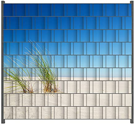Wallario Zaun Sichtschutz Windschutz für EIN- und Doppelstabmattenzäune in der Größe Breite 2,00m x Höhe 1,80m, Motiv: Sandstrand unter blauem Himmel