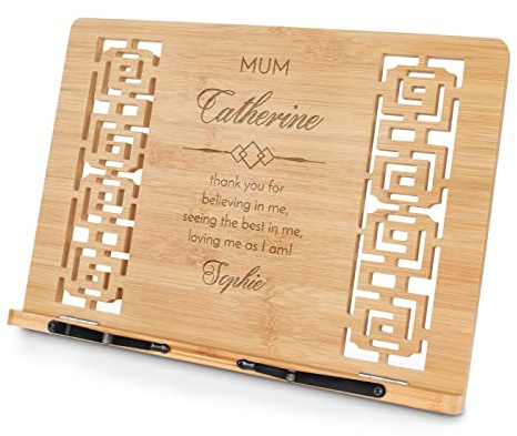 Maverton Bamboo Book Stand for her - Adjustable Cookbook Holder for Women - Personalised Tablet Stand - Multifunctional Desk Accessories - for Birthday - Customised Item for Girl - Mother’s Love