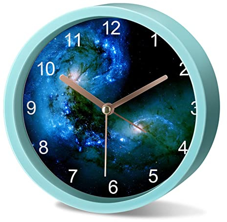 EXQULEG Kinderwecker Ohne Ticken, Runde Wecker Kinder, Weltraum Astronauten Analoger Wecker für Jungen Mädchen Geburtstagsgeschenke (NZ163)