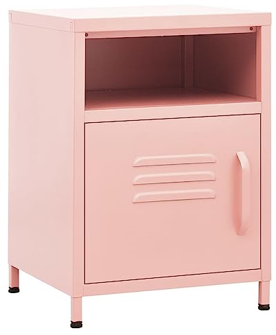 vidaXL Nachttisch 1 offenes Regal 1 Tür Modern Nachtschrank Nachtkonsole Nachtkommode Schlafzimmer Schrank Kommode Rosa 35x35x51cm Stahl