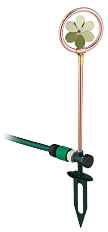 Relaxdays Grässpetsblomma, 3/4 tum, med markspett, sprinkler och trädgårdsdekoration, vattenspel trädgård, metall, koppar/grön