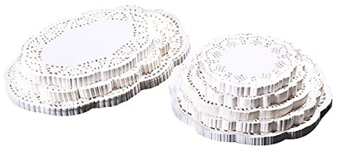 Deckchen Papier 140 Stück Runde Dekopapier Tischsets Spitze Tischdeckchen für Kuchen Hochzeit Geschirr Dekoration Oval 6,5 Zoll