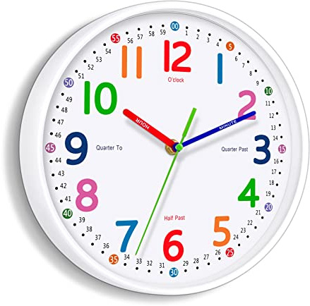 Lantoo Kids Wall Clock: Telling Time Teaching Wall Clocks Silent Non-Ticking Clocks Battery Operated, Rustic Farmhouse Modern Clock Decorative for Kitchen Living Room Bedroom (10 Inch)