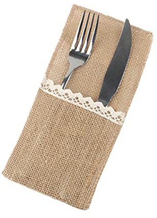 24 Stück Jute Bestecktasche,Vintage Spitze Sackleinen Besteckbeutel Bestecktaschen Besteckhalter Sackleinen Hochzeitsdeko Tischdeko für Hochzeit Weihnachten Taufe Rustikal Party Restaurant ,Stil J