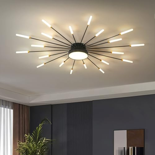 minifair Moderne LED-Deckenleuchte, 20 + 1 Köpfe, halbbündige schwarze Kronleuchter, Deckenbeleuchtung für Schlafzimmer, Wohnzimmer, Küche, Esszimmer, Restaurant