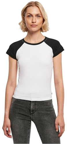 Urban Classics Maglietta da Baseball da Donna, Elasticizzata, Stile retrò T-Shirt, Bianco, S