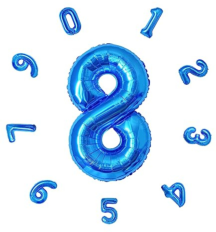 DTXLX Palloncini Numero 8 Blu 101cm Compleanno | Pallone in lamina con elio 101,6cm autogonfiante. Compleanno, festa, Capodanno, anniversario, matrimonio.