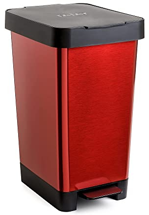 TATAY Poubelle Cuisine avec Pédale Smart Deco 25L | Design Compact et Fonctionnel | Pour Intérieur et Extérieur | Compatible avec Sacs 30L | Plastique Résistant Sans BPA | 26x36x47cm, Rouge Métallisé