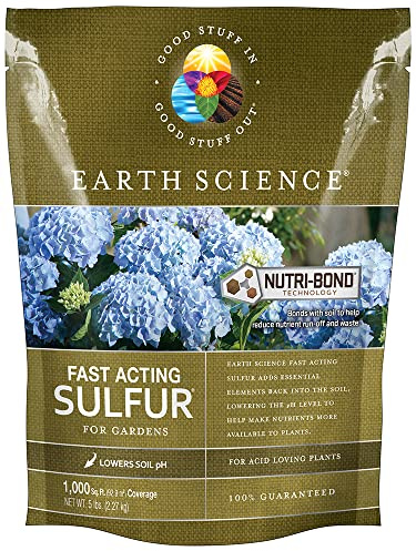 Earth Science Fast Acting Sulfur Granules – 5lb – Reduces Soil pH and Nutrient Runoff, Improves Growth & Color for Acid-Loving Plants, Long-Lasting Lawn Care Supplement