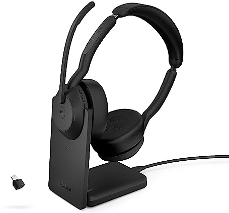 Jabra Evolve2 55 Stereo Wireless Headset with Charging Stand AirComfort Technology, Noise-Cancelling Mics & Active Noise Cancellation - MS Teams Certified, Works with Other Platforms - Black