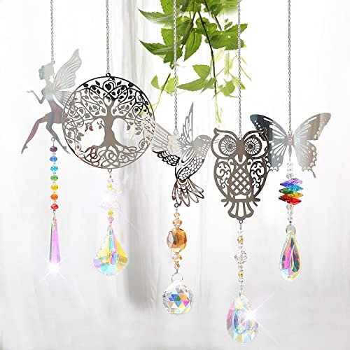 5 Pezzi Crystal Suncatcher,Appeso Arcobaleno Prisma Finestra,Appendere Vetro Acchiappa Sole,Pendenti Prismi Cristallo,Prismi a Sfera in Cristallo Trasparente,Pendenti Suncatcher Decorazione