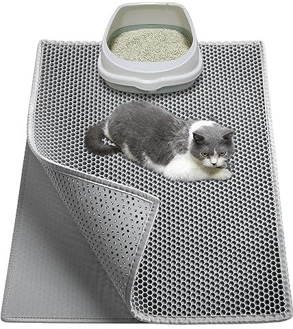 Garoopion Katzenklo Matte, 76x61cm EVA Katzenstreu Matte, Waben Katzenmatte katzenklo, Doppelte Schichte, Grau,1 Seite Verbunden