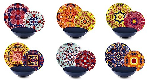 Excelsa Venice Servizio Piatti 18 Pezzi, Porcellana e Stoneware, Decoro Multicolore, 6 Persone