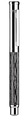 Otto Hutt Design 04 - Penna stilografica nera, con fusto rivestito in palladio e guilloche, cappuccio e parti di raccordo rivestite in platino lucido, molla in acciaio, spessore penna: EF, 038-61974