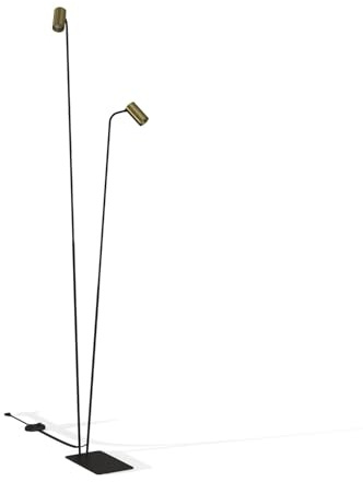 Licht-Erlebnisse Stehleuchte Schwarz Messing 212-216 cm Echt-Messing Metall 2-flammig GU10 verstellbare Schirme Modern innen Stehlampe Wohnzimmer