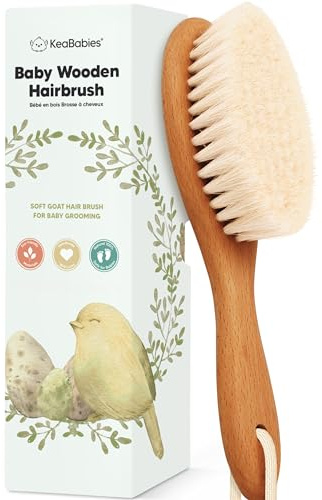 Cepillo del pelo del bebé - Cepillo del bebé con las cerdas suaves de la cabra, Cepillo del casquillo de la cuna, Producto perfecto del cuidado del cuero cabelludo para el bebé (Oval, Golden Oak)