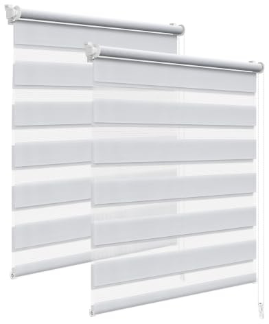 WOLTU Doppelrollo Klemmfix 2er Set, Rollos für Fenster ohne Bohren | Lichtdurchlässig & Verdunkelnd, Duo Klemmrollo für Fenster und Tür, 60x150 cm [Stoffbreite: 57 cm], Grau