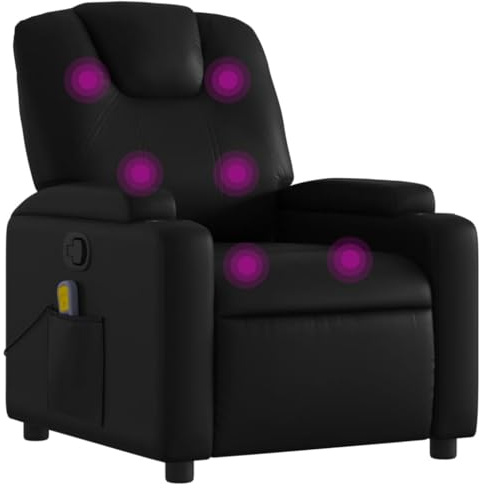 vidaXL Massagesessel, Sessel Verstellbare Rückenlehne, Fernsehsessel Relaxsessel mit Vibrationsfunktion, Liegesessel Polstersessel Ruhesessel, Schwarz Kunstleder