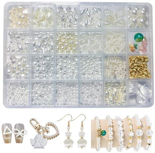 Weiße Perlen zum Auffädeln Kunstperlen Mit Loch Zum Schmuck Bastelperlen Geformte Kunstperlen Süßwasserperlen zum Auffädeln Runde Schmuckperlen Perlen für Halsketten, Armbänder, Schmuckherstellung