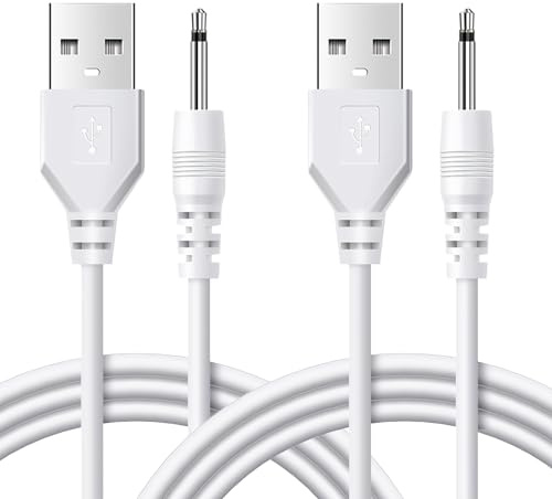 2 Pcs White Massager Fast Charging Cable, USB to 2.5mm Male DC Charger Cord Cable USB Charger Cords for Wireless Massagers Replacement DC Power Charger Wire, Compatibility with 5V Rechargeable Devices