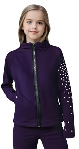 LIUHUO Mädchen Eiskunstlauf-Trainingsjacke – elegantes belüftetes Übungs-Top, Violett, 10-12 Jahre
