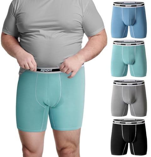 Charm Karter Big & Tall Boxer da uomo – Mutande da uomo 2XL 3XL 4XL 5XL 6XL a gamba lunga traspirante biancheria intima, Cintura sportiva da uomo grande, confezione da 4 - Blu/Verde/Grigio/Nero, 3XL
