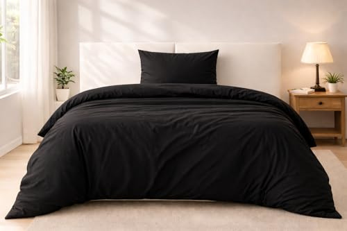 Softex Royal Bettwäsche 155x200 cm Mikrofaser – 2-teiliges Bettwäsche Set, ÖKO-TEX Zertifiziert, extra weich & bügelfrei, hautfreundlich, Bettbezug 155x200 + Kissenbezug 80x80 cm, Schwarz