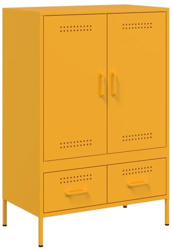 vidaXL Highboard, Sideboard mit Stauraum, Kommode Anrichte Verstellbare Schraubfüße, Beistellschrank Schrank, Industrie-Stil, Senfgelb Kaltgewalzter Stahl