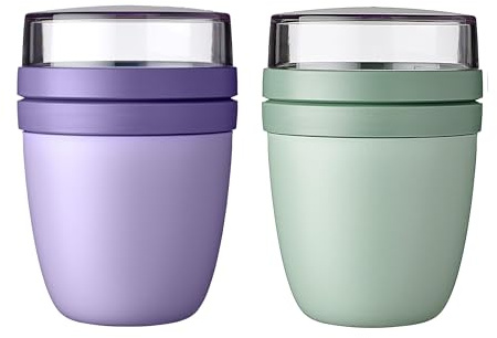 Mepal | Lunchpot Ellipse Mixed Mini | Vivid Lilac + Nordic Sage | Taza de cereales para llevar | Subdivisión para yogur y cereales | 300 ml + 120 ml | Apto para congelador, microondas y lavavajillas