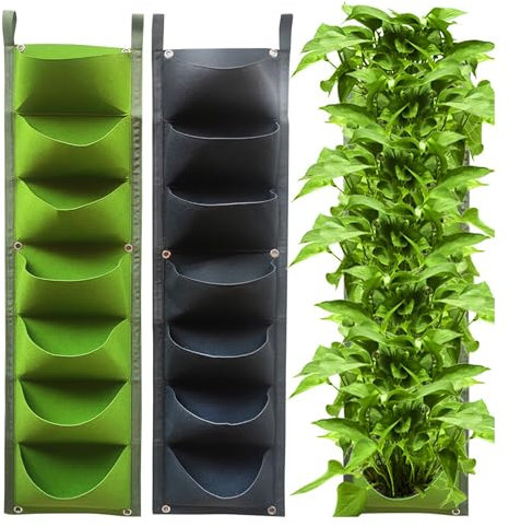 Wall Planting Bags, 2 PCS Hanging Planter Bags with 7 Pockets - Wall Hanging Planter for Indoor/Outdoor Gardening - Vertical Greening Flower Container - Black