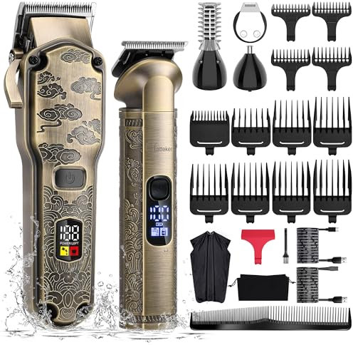 Hatteker Cortapelos Hombre Maquinilla de Cortar Pelo Recortadora de Barba Afeitadora Electrica Maquina de Afeitar Impermeable Nariz Cuerpo Cortador Peluquería Clippers Kit