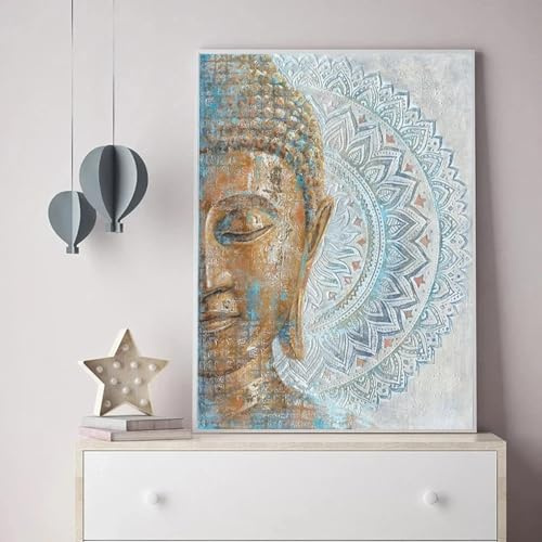 Ritratto di Buddha in oro Quadro su tela Moderno Mandala Buddha Stampa artistica Poster Immagine artistica da parete Camera da letto Meditazione Room Decor 60x80 cm (24x31 pollici) Senza cornice