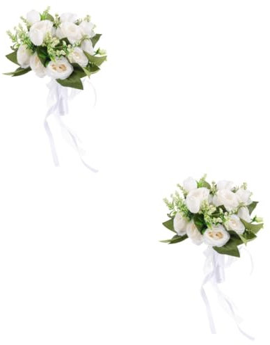 WATIIFUFU 2stücke Hochzeitsstrauß Künstlichen Rosen Romantisches Brautbouquet Für Hochzeitsfotografie Brautjungfernstrauß Weiße Blumen Für Feierlichkeiten Langlebige Dekoration