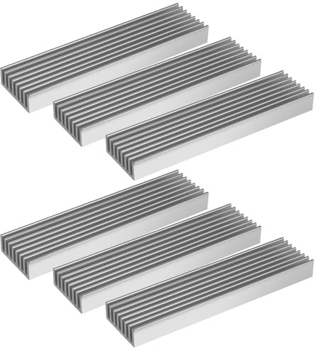 Aluminium-Kühlkörper, silberfarben, Kühlkörper für LED-Verstärker, Transistor-IC-Modul, 100 x 25 x 10 mm, 6 Stück