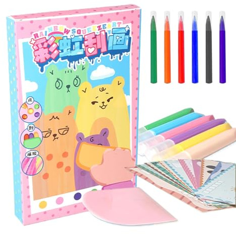 Generisch Regenbogen-Pointillismus-Kratzer, Kratzmalerei, Regenbogenpunkt-Kratzmalerei, Regenbogen-Kratzkunst zum Selbermachen, Regenbogen-Kratzkunst für Kinder, Zeichnungspostkarten-Set für Kinder
