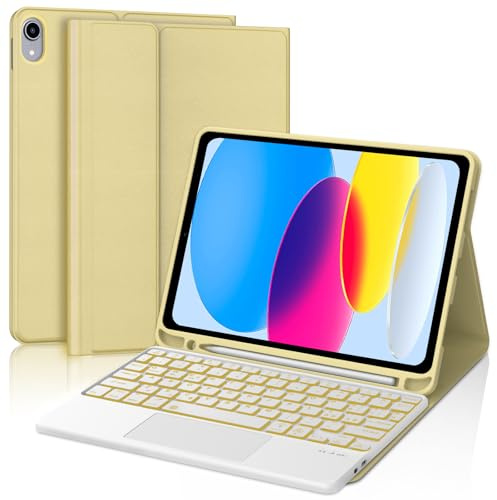 SENGBIRCH Funda teclado para iPad 10ª generación 10,9 2022, 7 colores retroiluminados italianos extraíble teclado con Trackpad para teclado iPad 10 generación 10.9 2022 - Amarillo