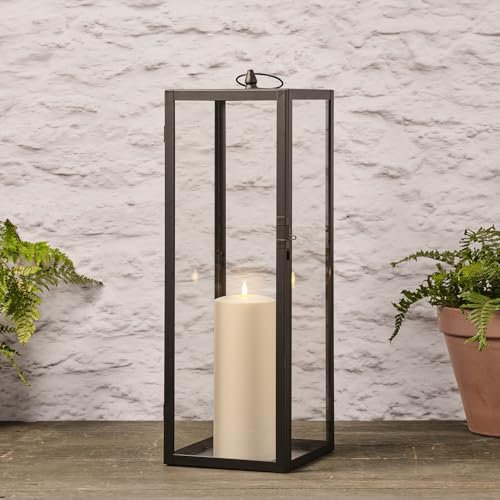 Lights4fun Farolillo Negro de 60 cm con Vela LED TruGlow® Sin Llama a Pilas con Temporizador Resistente a la Intemperie Decoración para Interiores y Exteriores