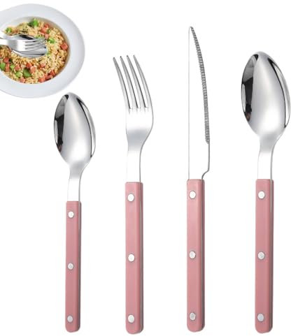 Vajilla de servicio: cubiertos franceses de acero inoxidable, cortador y cucharilla, juego de 4 para bistec, tenedor y cuchara, aptos para lavavajillas, perfectos para restaurantes y reuniones