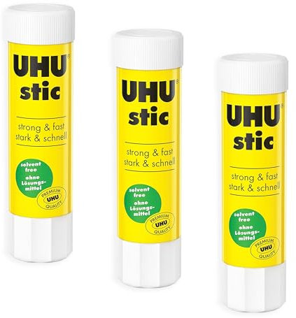 UHU Stic Klebestift – lösungsmittelfrei – transparente Anwendung – 8 g – 3 Stück