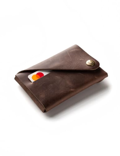 Crazy Horse Craft Slim Wallet, Leder Kartenetui, Geldbörse für Herren Damen | Top-Grain-Leder aus Italien, pflanzlich gegerbt; kleiner Geldbeutel und Kartenhalter mit Münzfach, für bis zu 15 Karten