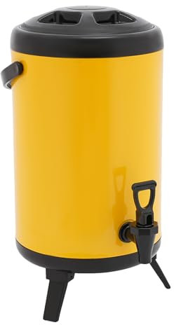 LKHDONG Barril aislado de acero inoxidable de 10 L, fuente de agua caliente y fría con grifo, recipiente aislado para bebidas, dispensador de bebidas para café, leche fría, agua, zumo (amarillo)