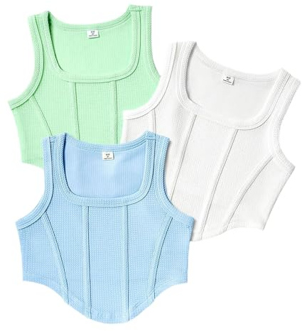 XINYUNZU 3er Pack Crop Tank Top Mädchen Sommer Sport Freizeit Tanktops Mode Ärmellose Shirt Atmungsaktiv Tops Slim Fit Unterhemden für Kinder und Teenager Mehrfarbig 11 Jahre