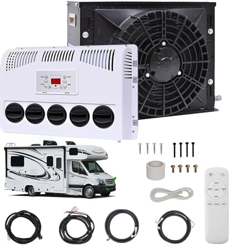 Climatiseur 12 V/24 V pour camping-car, kit de climatisation de stationnement split 850 W, débit d'air de 450 m³/h, silencieux et refroidissement rapide, pour semi-remorques, bus, camping-cars B,12V