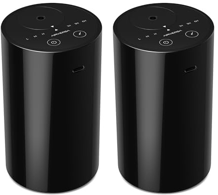 Waterless Diffuser for Essential Oil, Battery Operated Nebulizer, 0.7 Fl.Oz./ 20mL Capacity, Mini Scent Air Machine, 3 Countdown Timers & 3 Mist Levels for Home Room Car Office - AN8 Black 2Packs