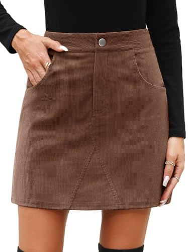 CMTOP Gonna Donna Corta Invernale Vita Alta A-Linea Minigonna Casual in Velluto A Coste vestibilità Elegante Stretta Mini Gonna con Tasche (Colore caffè, M)