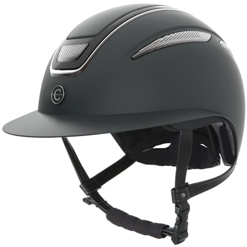 Covalliero Reithelm Elite Polo, Damen, Kinder, stoßsicher, mit Polo-Schirm, mit Belüftung, mit Scheibensystem, schwarz, 53–55 cm